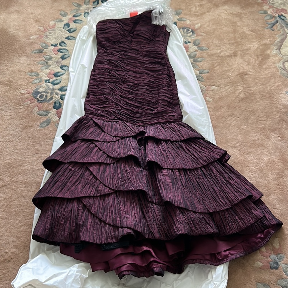 Pronovias Barcelona Dark Purple / Burgundy one shoulder long dress